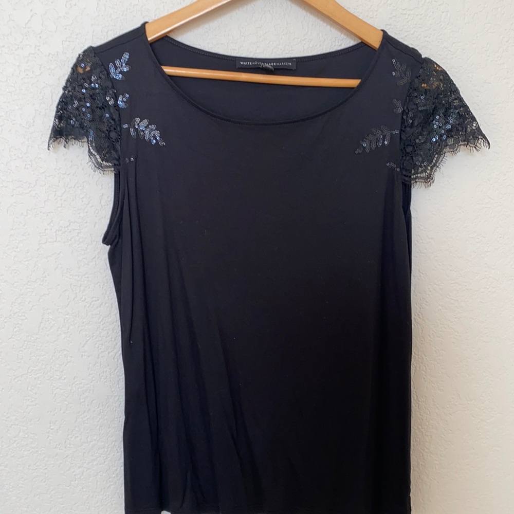 Black sequined cap sleeve top